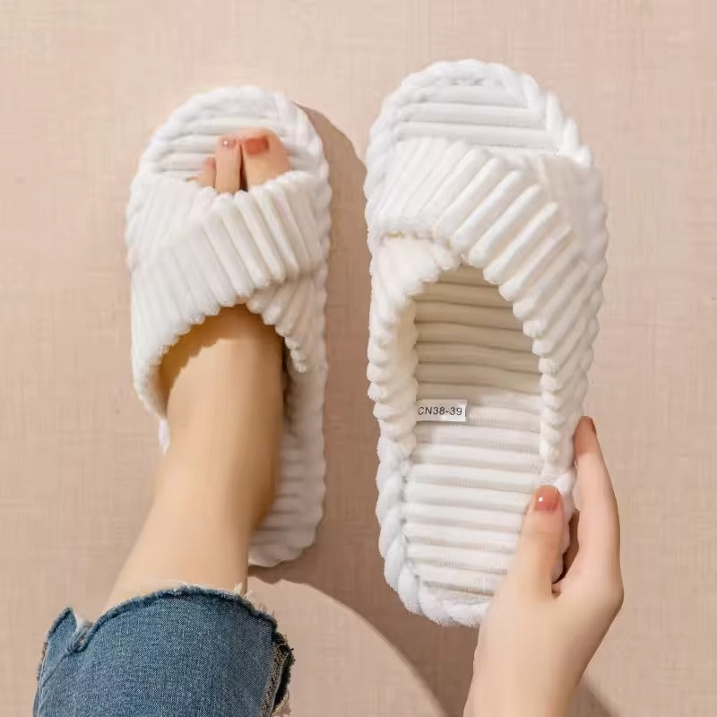 Cozy Corduroy Cross Strap Slippers